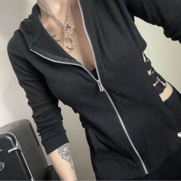 Vintage Y2K Tripp NYC Black Royal Bones Cut Out Zip Up Hoodie - Picture 2 of 15